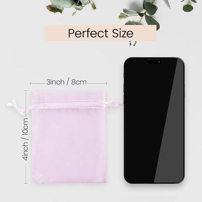 Meowoo 100PCS Organza Bags, 3x4in Small Mesh Bags Drawstring, Mesh Gift Bags Drawstring for Jewelry, Candy, Christmas, Sachets, Festivals, Bathroom Soaps, Makeup Organza, Wrapping Supplies(pink)