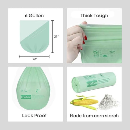 Compostable Bags, 6 Gallon Food Scraps Yard Waste Bags, 100 Count, Extra Thick 0.87 Mil. ASTMD6400 Compost Bags Small Kitchen Trash Bags, Certified By BPI And TÜV AUSTRIA,