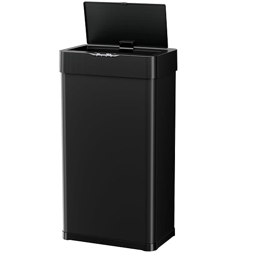 Sensor Trash Can, Touchless Motion Sensor Trash Bin, Smart Automatic Garbage Can with Soft-Close Lid, Bag Retainer Ring and Display Light,for Kitchen,Living Room Office (Black, 16 Gal)