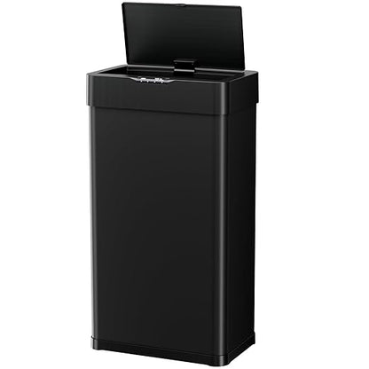 Sensor Trash Can, Touchless Motion Sensor Trash Bin, Smart Automatic Garbage Can with Soft-Close Lid, Bag Retainer Ring and Display Light,for Kitchen,Living Room Office (Black, 16 Gal)