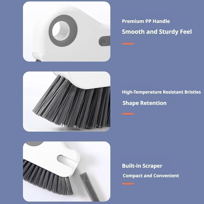 2-in-1 Groove Cleaning Brush, Window Track Cleaning Tool with Hard Bristle and Built-in Scraper, Multifunctional Crevice Brush for Sliding Door Track, Window Sill, and Frame