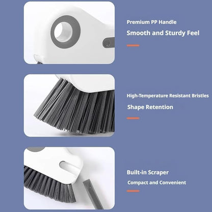 2-in-1 Groove Cleaning Brush, Window Track Cleaning Tool with Hard Bristle and Built-in Scraper, Multifunctional Crevice Brush for Sliding Door Track, Window Sill, and Frame