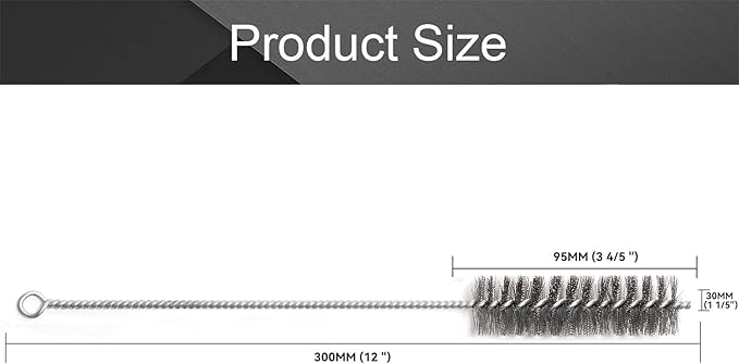 12 Inch Pipe Cleaning Brush Set with Stainless Steel Bristles, Steel Wire Tube Brush Kit for Auto Parts Polishing, Machining, Bottles, Tubes, Etc.（30mm-2pcs）