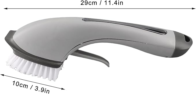 Zerodis Brushes Long Handle Scrub Brush Soap Dispening Tool Suitable for Sinks Countertops Grout Lines Pan Dish Washing Pot Brush with Pot (Grey)