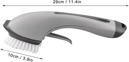 Zerodis Brushes Long Handle Scrub Brush Soap Dispening Tool Suitable for Sinks Countertops Grout Lines Pan Dish Washing Pot Brush with Pot (Grey)