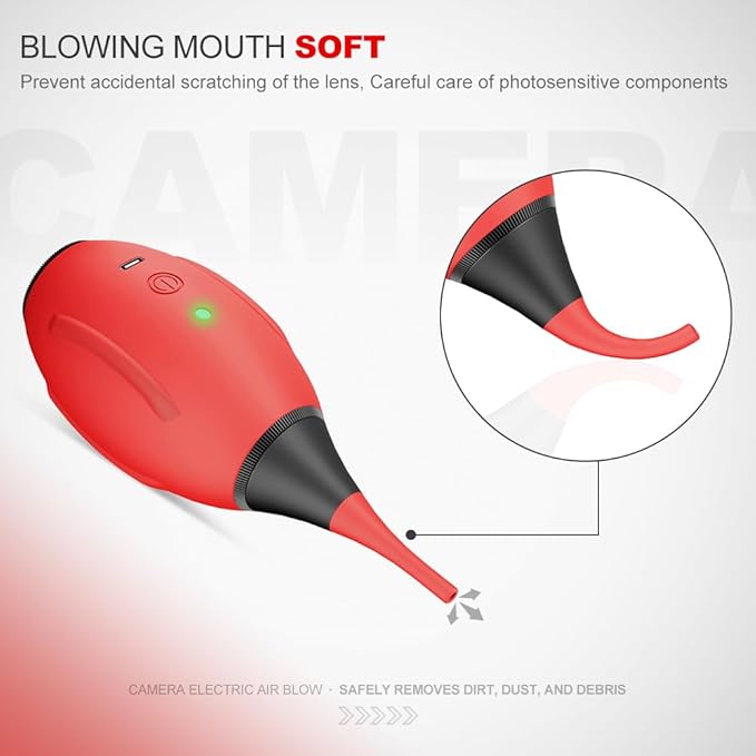 LENSGO Electric Air Blow,Camera Cleaning Kits with 4 Cleaning Heads for CMOS/Regular/Crevice Clean and Brush, 4.0kPa Dust Removal Type C Charge (Red)