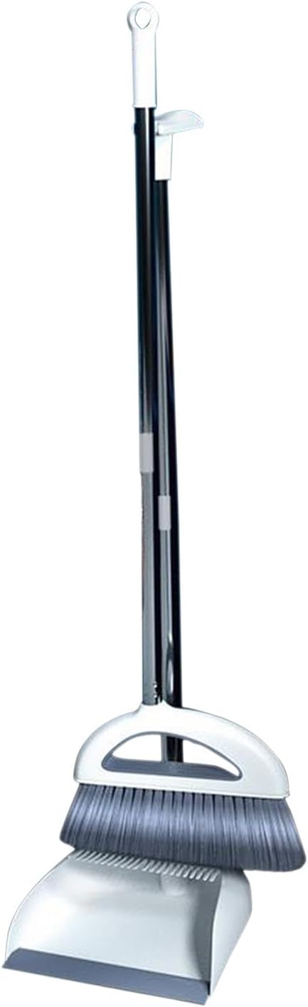 Broom and Dustpan Combo for Office, Broom and Dustpan Set for Home, Long Handle Broom with Upright Standing Dustpan, Indoor & Outdoor Sweeping