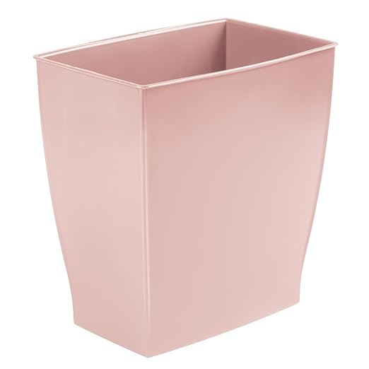 iDesign Small Plastic Bathroom Trash Can, Slim Rectangle Garbage Bin for Bedroom, Office, Dorm, Pink