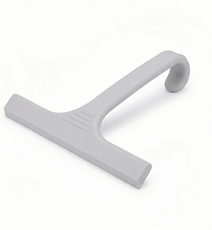 Silicone Shower Squeegee - All-in-One Design with Built-in Hook, 10 Inch Streak-Free Bathroom and car Cleaner for Glass Doors, Mirrors, Windows, Tiles Grey