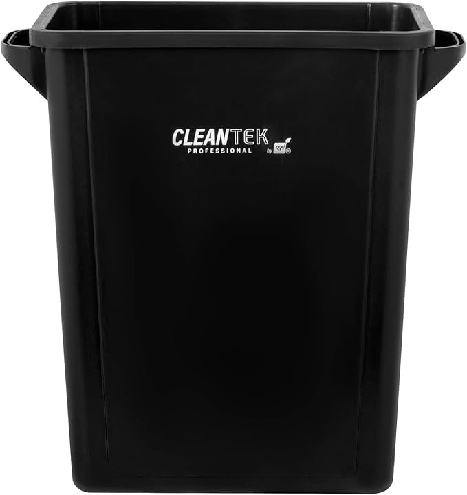Restaurantware-Clean Tek Professional 15 Gallon Trash Can, 1 Slim Rectangle Waste Basket - With Handles, Space Saving, Black Plastic Garbage Bin, For Commercial Space, Office, Store, Cafe, And More