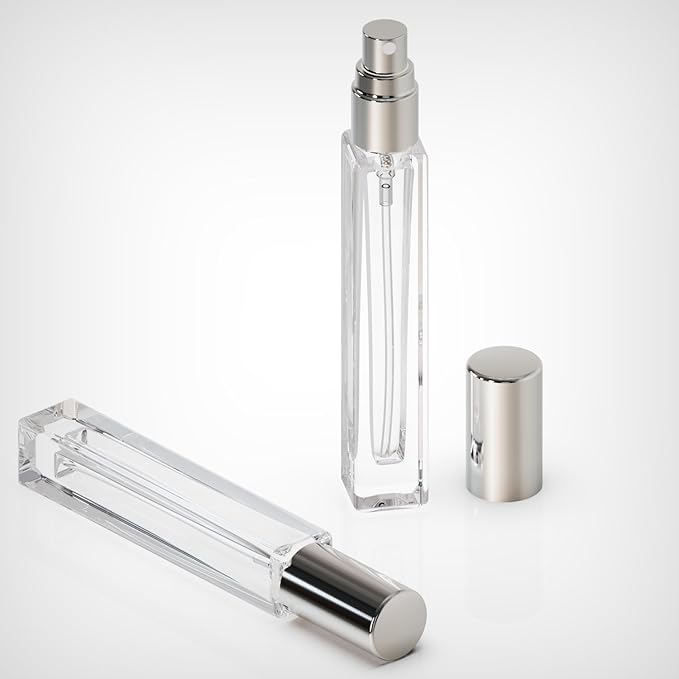 6PCS 10ml Mini Glass Spray Bottles, Fine Mist Refillable Portable Travel Perfume Atomizers (Silvery)