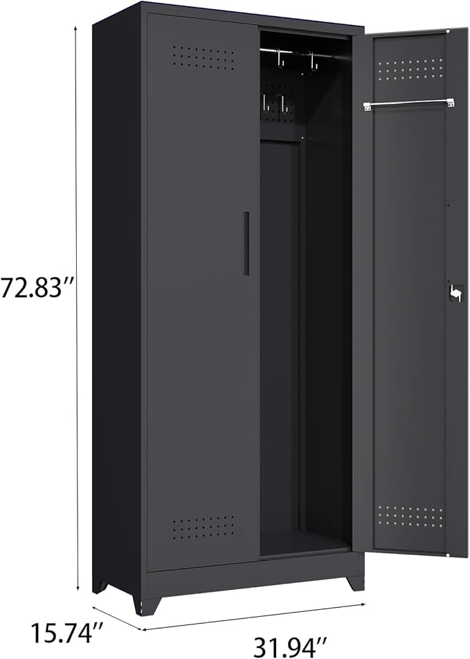 73" H Garage Storage Cabinet,Broom Closet Storage Cabinet with Adjust Shelves,Utility Cabinet,Utility Closet for Garage,Office,Black