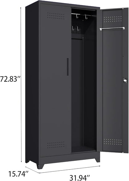73" H Garage Storage Cabinet,Broom Closet Storage Cabinet with Adjust Shelves,Utility Cabinet,Utility Closet for Garage,Office,Black