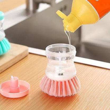 (3pcs) Kitchen Dish Brush with Soap Dispenser, Round Bristles.Kitchen Household Pot Washing Brush, Multifunctional Pot Brush (Light Blue)