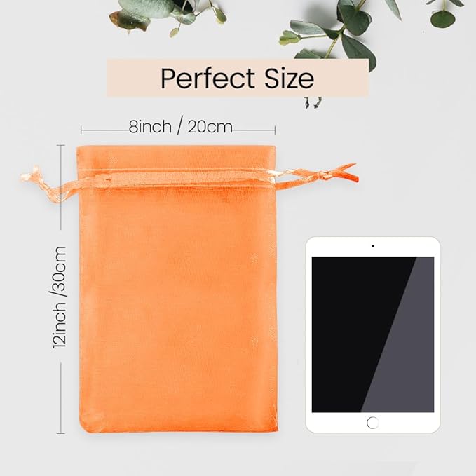 Meowoo 100PCS Organza Bags, 8x12in Small Mesh Bags Drawstring, Mesh Gift Bags Drawstring for Jewelry, Candy, Christmas, Sachets, Festivals, Bathroom Soaps, Makeup Organza, Wrapping Supplies(orange)