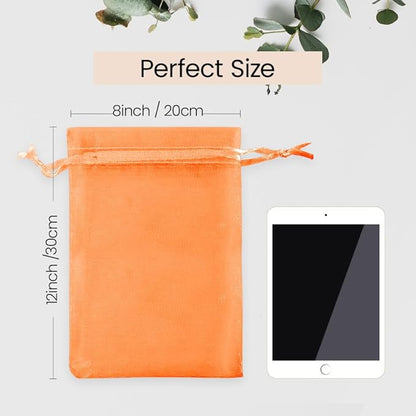 Meowoo 100PCS Organza Bags, 8x12in Small Mesh Bags Drawstring, Mesh Gift Bags Drawstring for Jewelry, Candy, Christmas, Sachets, Festivals, Bathroom Soaps, Makeup Organza, Wrapping Supplies(orange)