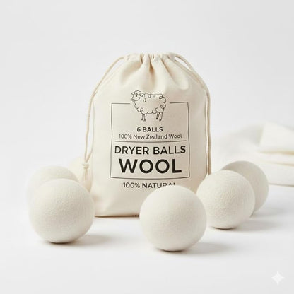 Premium Wool Dryer Balls – 6-Pack 100% Organic New Zealand Wool – Natural Fabric Softener, Hand-Felted, Reusable – Reduces Drying Time, Static & Wrinkles – Eco-Friendly Laundry Solution