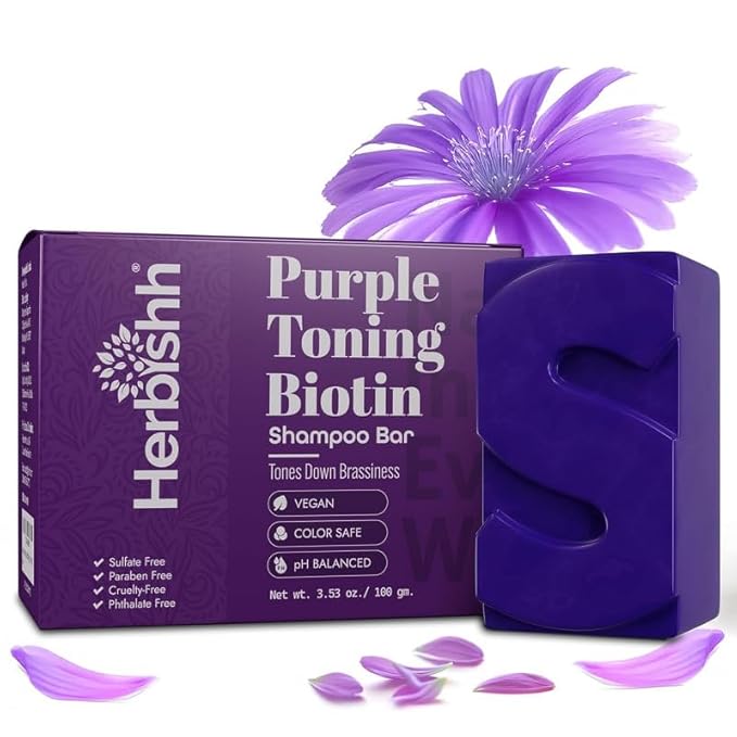 Herbishh Shampoo Bar for Hair Growth – Strengthening & Nourishing, Solid Soap for Thinning Hair, Paraben-Free & Sulfate-Free, 3.53 oz (Purple Shampoo, Pack of 1)