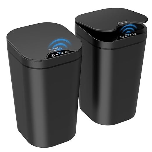 2 Pack Automatic Small Bathroom Trash Can with Lid - 2.5 Gallon Touchless Electric Garbage Can, Motion Sensor Smart Trash Bin, Slim Plastic Trashcan, Waterproof Wastebasket for Bedroom Office (Black)