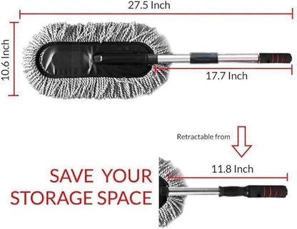 Microfiber Car Duster Exterior Interior Cleaner Cleaning Kit size 15.7 inch with Long Retractable Handle to Trap Dust and Pollen for Car Bike RV Boats or Home use - Grey