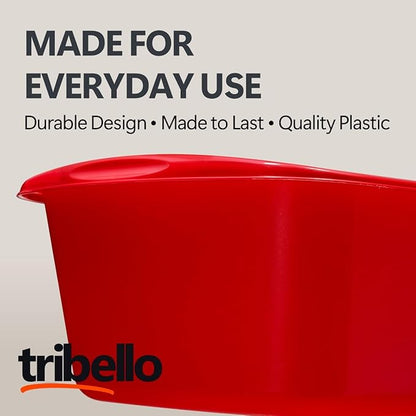 Tribello Plastic Wash Tub Dishpan Basin and Foot Bath for Soaking Feet, Laundry Hand Wash Bucket, Dish Pans for Washing and Storage Cleaning Supplies - 12 Quarts - Heavy Duty - Made in USA (Red)