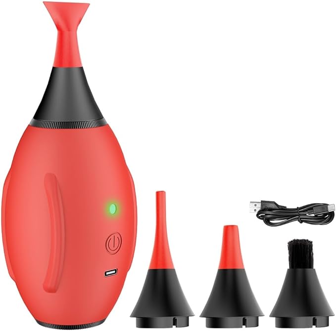 LENSGO Electric Air Blow,Camera Cleaning Kits with 4 Cleaning Heads for CMOS/Regular/Crevice Clean and Brush, 4.0kPa Dust Removal Type C Charge (Red)