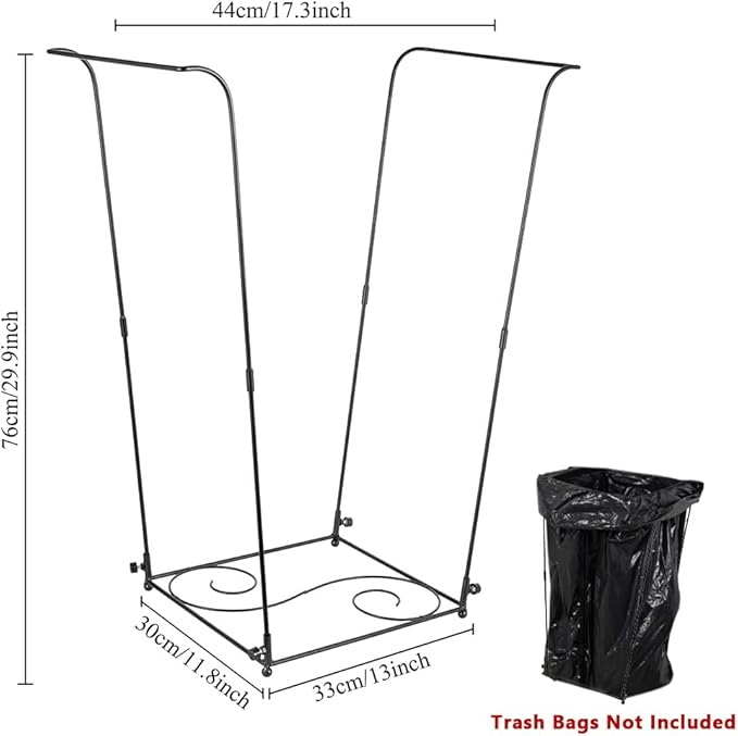 Trash Bag Holder, 30-45 Gallon Portable Leaf Bag Holder, Metal Garbage Bag Holder, S Pattern Trash Bag Holder Stand for Camping, Party, Wedding，Gardening