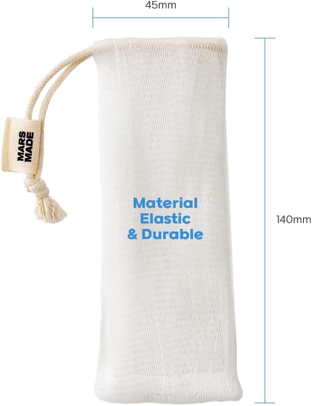 MARS MADE PLA Mesh Soap Saver - Plant-Based Exfoliating Net Bag for Shampoo, Conditioner & Body Bars - Travel-Friendly Foaming Shower Soap Scrubber Pouch with Breathable Mesh & Hanging Loop