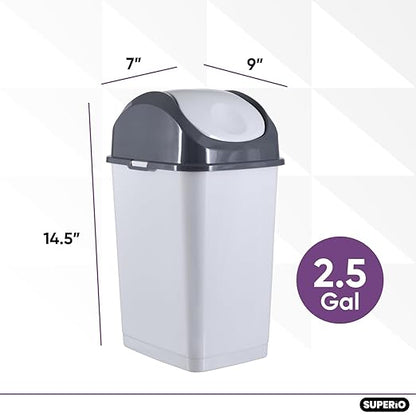 Superio 4.5 Gallon Trash Can with Swing Top Lid, Waste Bin for Home, Kitchen, Office, Bedroom, Bathroom- 18 Qt White Smoke/Grey