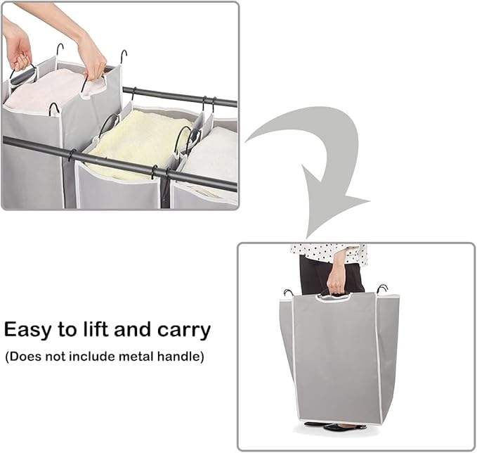 STORAGE MANIAC 2 Pack Laundry Sorter Replacement Bags, No Hangers, Laundry Hamper Cart Removable Replacement Bags, Laundry Storage Organizer Replacement Bags, Gray