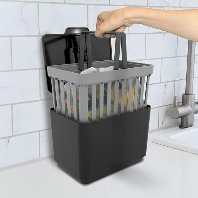 GLAD Compost Bin for Kitchen, 1.5 Gallon | Plastic Container with Removable Inner Basket, Bag Storage Holder, and Carbon Odor Blocking Filters, Gray