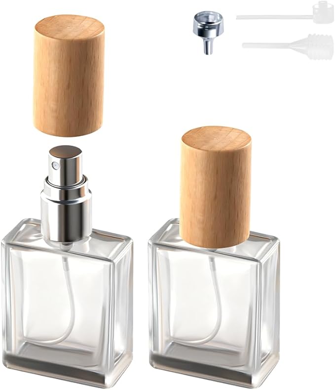 Perfume Atomizer, Glass Perfume Container,Travel Bottle Refillable, Empty Portable Leakproof Frangrance Spray Bottle (Beech 2pcs 15ml/0.5oz)