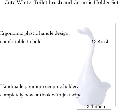 Swan Toilet Brush and Ceramic Holder Set,Cute Bathroom Decor, Non-Scratch Bristles, Space-Saving White Household Cleaning Tool for Bathtub