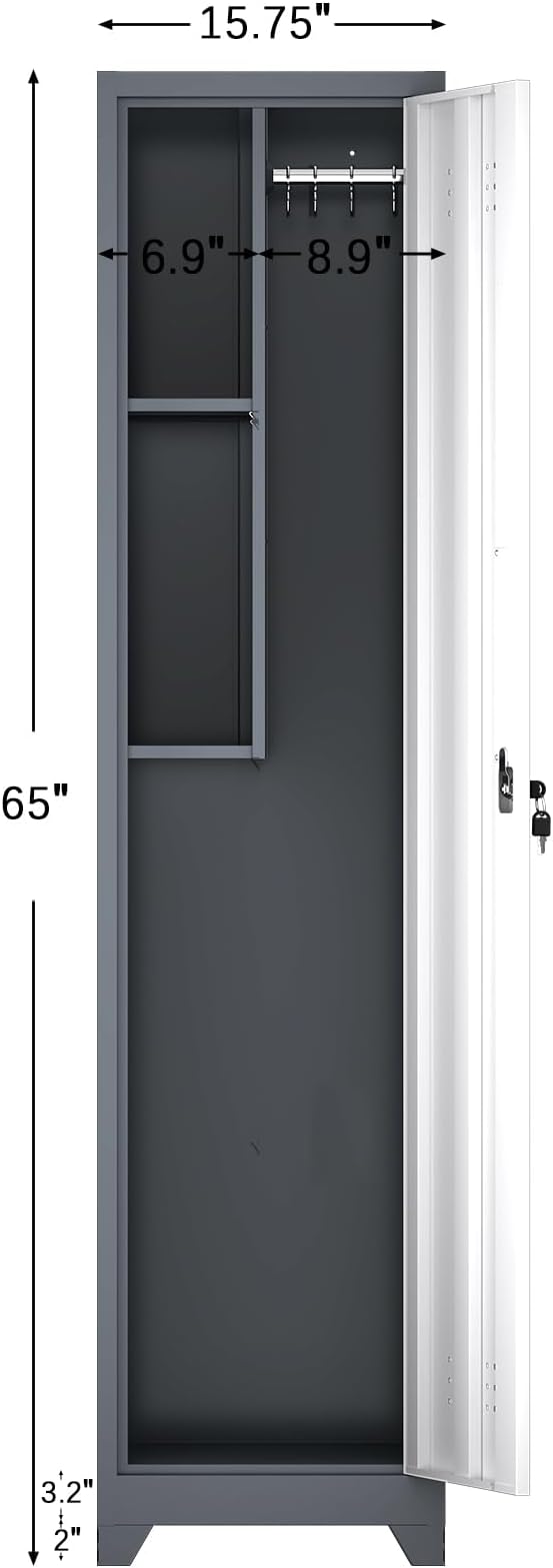 Cabinet,Utility Storage Cabinet with Hanging Rod,Tall Bathroom Storage Cabinets with Locking Door for Office, Gym, Garage,Grey