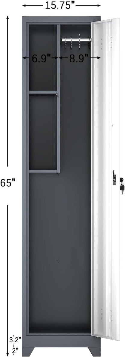 Cabinet,Utility Storage Cabinet with Hanging Rod,Tall Bathroom Storage Cabinets with Locking Door for Office, Gym, Garage,Grey