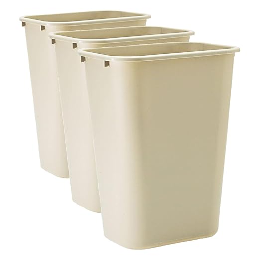 Rubbermaid Commercial Products 41QT/10.25 GAL Wastebasket Trash Container, for Home/Office/Under Desk, Beige (FG295700BEIG) (Pack of 3)