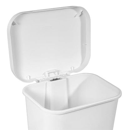 Sterilite 11.9 Gallon Rectangular Step On Kitchen Plastic Indoor Wastebasket with Wide Opening Lid and Comfort Handle for Home, White (12 Pack)