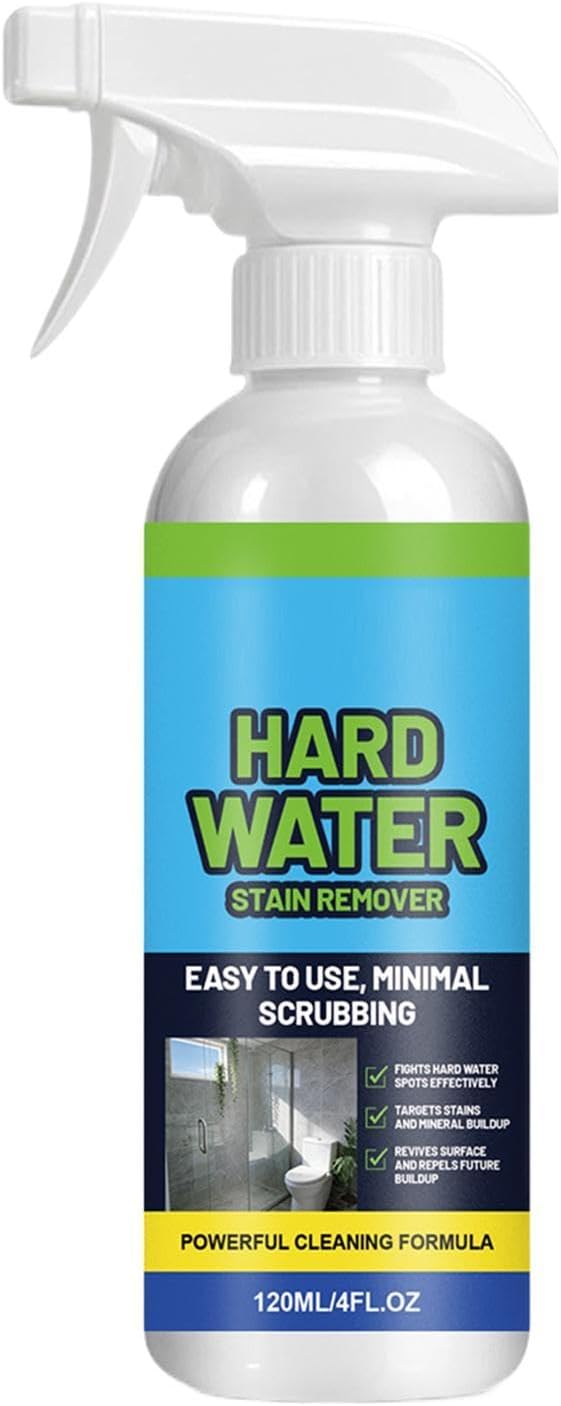 Potent Water Stain, Rapid Scale Dissolving Liquid, 120ml Bottle with Spray Nozzle, Clear Cleaner, Hard Hardware Shine with Acidic Formula, Professional Solution for Apartment Rental