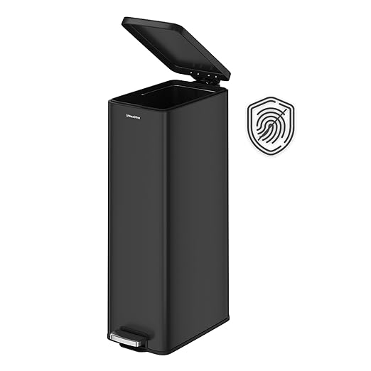 Slim Stainless Steel Trash Can with Lid, 8.1 Gallon Space-Saving Garbage Can-Step Pedal Wastebasket Slim Trash Bin for Office, Bedroom, Living Room, Black