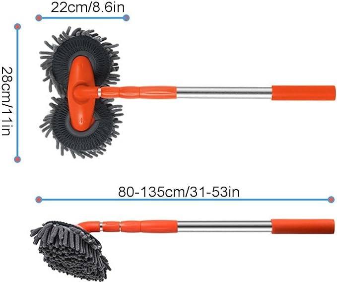 Car Wash Mop with Long Handle, Telescopic Car Wash Brush, Double Head Microfiber Car Wash Mop, 360° Rotating Long Handle Car Cleaning Kit Brush, Windshield Window Cleaning Kit for Car