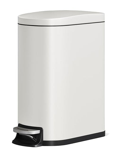 GarveeHome 13 Gal / 50 L Stainless Steel Kitchen Trash Can with Lid, Slim Step-On Garbage Bin, Large Rustproof Metal Trash Can with Soft Close, Inner Bucket & Rear Handle, Creamy White