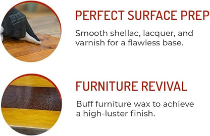 Hi-Tech 000 Extra Fine Steel Wool Pads (16 Pack) – Ultra-Fine Scratch-Free Surface Prep, Waterless Window Cleaning, Polishing, Finishing & Woodworking Abrasive