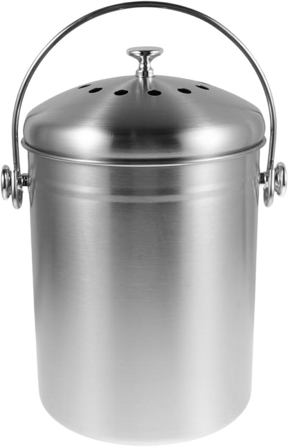 Garneck Stainless Steel Kitchen Compost Bin with Lid Odorless Countertop Food Waste Bucket Metal Compost Pail for Indoor Kitchen Trash and Food Scraps Management