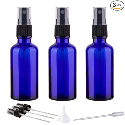 Hydior 2oz Small Fine Mist Spray Bottles For Essential Oils, Blue Glass Spray Bottle 3 Pack