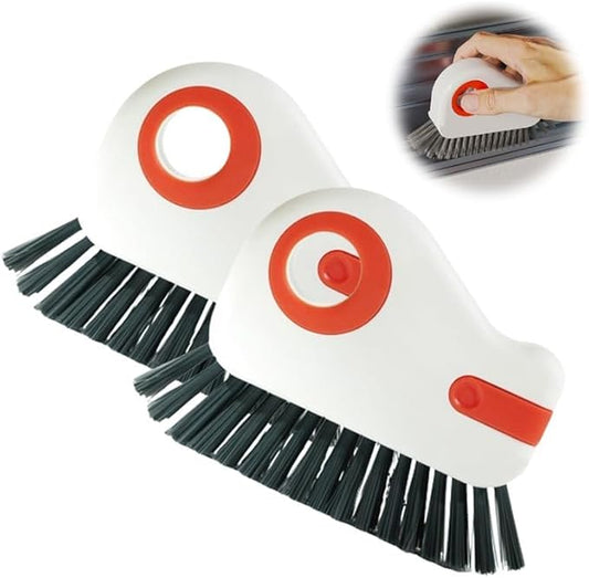 2 in 1 Groove Cleaning Brush, 2025 New Window Track Cleaning Tools, Multifunctional Bristle Crevice Brush with Hidden Scraper for Sliding Door Track Window Seal (Orange 2pcs)