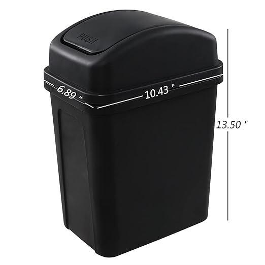 2 Gallon Swing Top Trash Can, Small Garbage Can with Swing Lid, Black