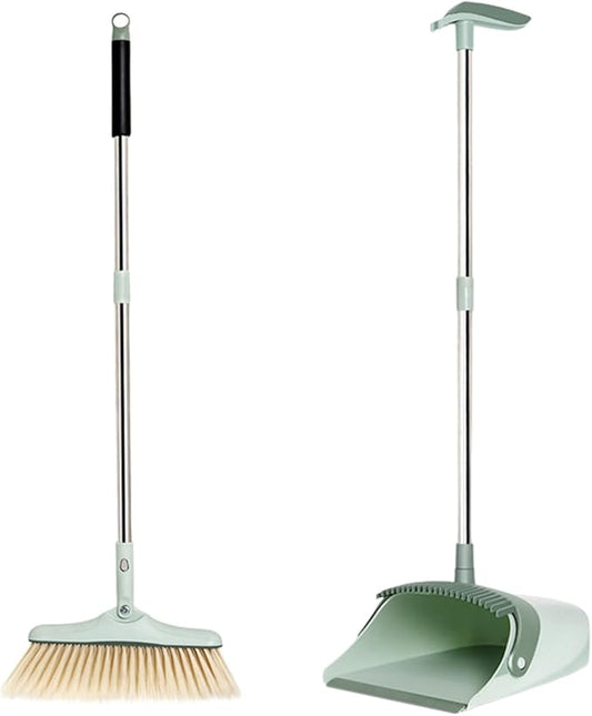 31.5in Broom and Dustpan Set Hand Broom for Home & Kitchen with Comb Teeth, Stainless Steel Handle, Standing Storage, Brooms with Dustpan Combo Set Outdoor Brooms Cleaning Tools Apartment Essentials