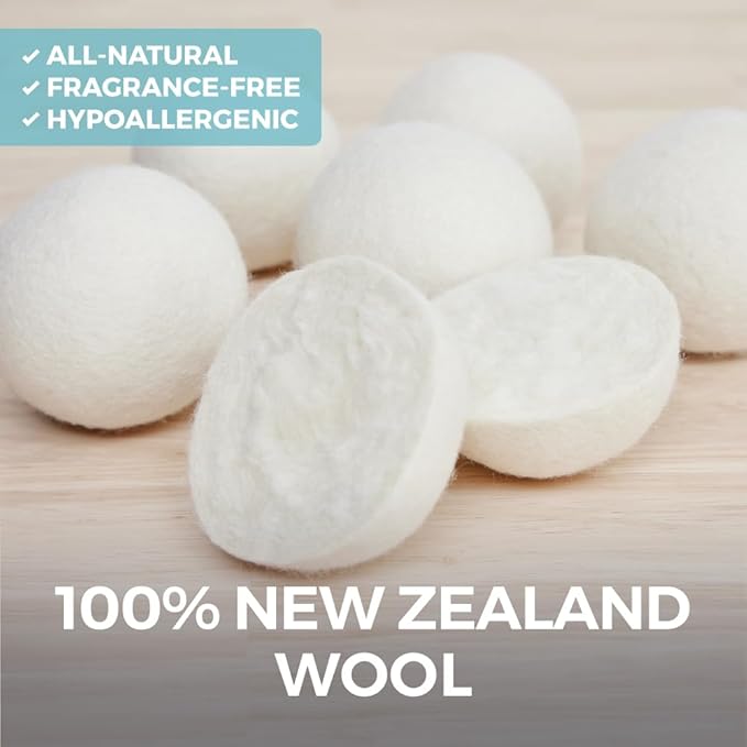 HOME GENIE Wool Reusable Dryer Balls XL, Anti Static Fast Drying Laundry for Pet Hair, Reduces Clothing Wrinkles, Lint, Natural Fabric Softener Essentials, Replace Dryer Sheets, Over 400 Loads 5 Pack