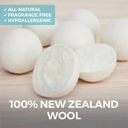 HOME GENIE Wool Reusable Dryer Balls XL, Anti Static Fast Drying Laundry for Pet Hair, Reduces Clothing Wrinkles, Lint, Natural Fabric Softener Essentials, Replace Dryer Sheets, Over 400 Loads 5 Pack