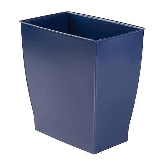 iDesign Small Plastic Bathroom Trash Can, Slim Rectangle Garbage Bin for Bedroom, Office, Dorm, Navy Blue